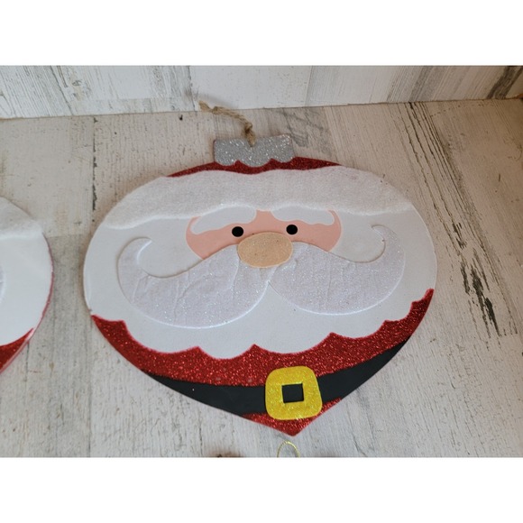 Red Santa Claus light bulb wreath sign hanging Xmas home decor set - Picture 6 of 10